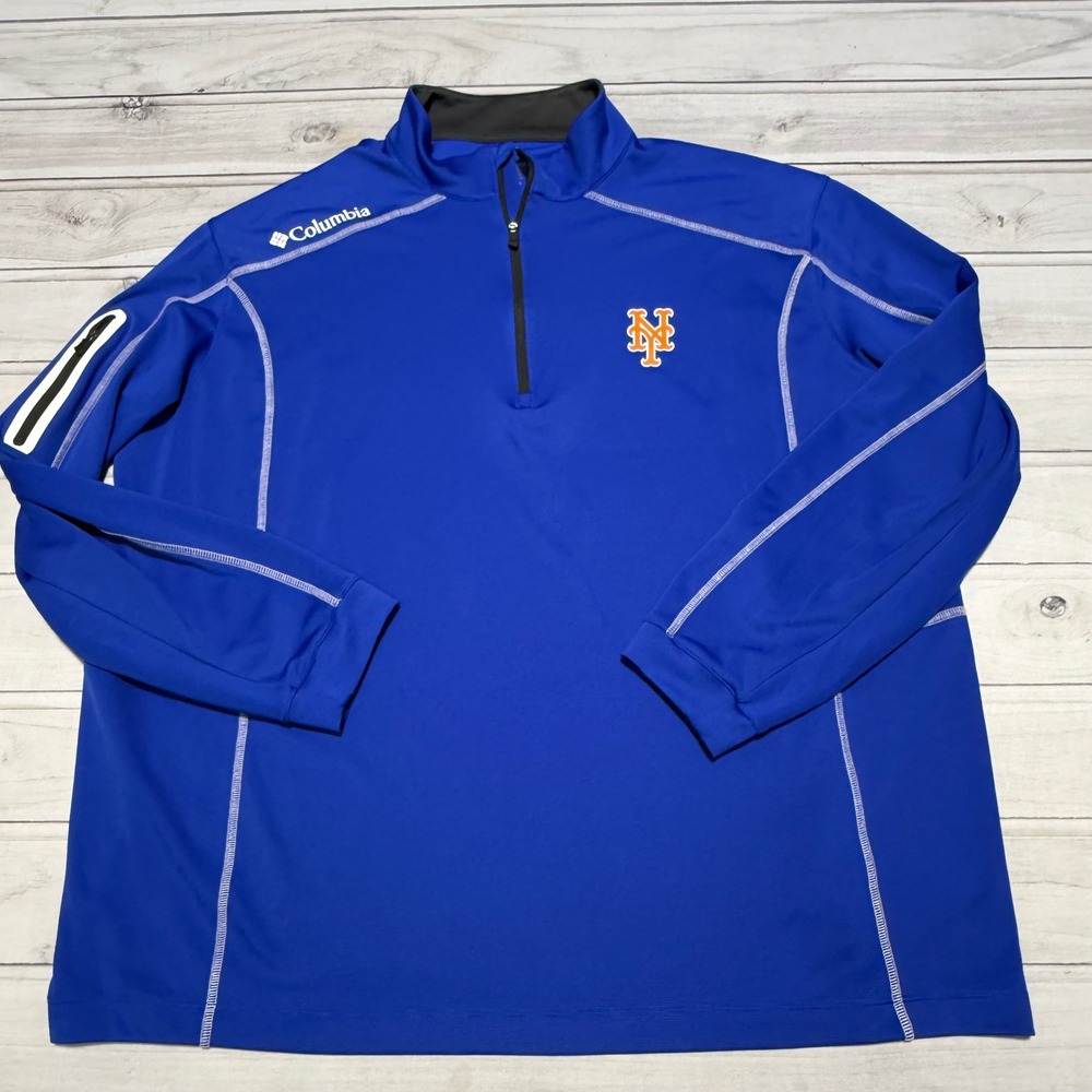 Columbia New York Mets Pullover Mens 2XL Blue Omni-Wick Shotgun 1/4 Zip 16S60ML
